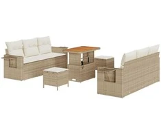 Sodo Sofų Rinkinys su pagalve 9 pcs smėlio ir kreminės spalvos