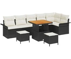 Lauko baldų komplektas Sodo Sofų Rinkinys su pagalve 9 pcs Juoda poliratanas
