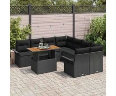 Sodo Sofų Rinkinys su saugykla 9 pcs Juoda Poli ratanas