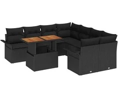 Sodo Sofų Rinkinys su saugykla 9 pcs Juoda Poli ratanas