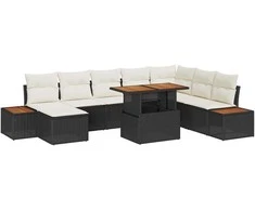 Lauko baldų komplektas Sodo Sofų Rinkinys su saugykla 9 pcs Juoda Poli ratanas