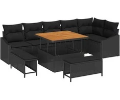Lauko baldų komplektas Sodo Sofų Rinkinys su pagalve 9 pcs Juoda poliratanas