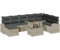 Sodo Sofų Rinkinys su pagalve 9 pcs Šviesiai pilka