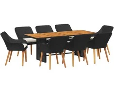 Lauko baldų komplektas Sodo valgomojo komplektas su pagalve 9 pcs Juoda poliratanas