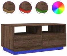 Kavos staliukas su LED lemputėmis, rudas ąžuolo, 90x49x40cm