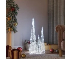 Akrilinė LED dekoracija kūgiai, šaltos baltos, 30/45/60cm