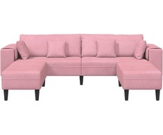 Sofa su pagalve 3 pcs Rožinė Aksomas