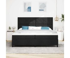 Kiemas lova su čiužiniu su LED Juoda 200 x 200 cm audinys