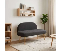 Aptrauktas suolelis su atlošu Juoda 110 x 60 x 76 cm Bouclé