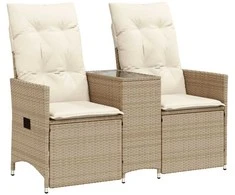 Atlošiama dvivietė sodo sofa su staliuku, smėlio, poliratanas