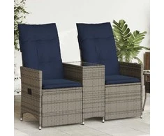 Atlošiama sodo sofa, 2 vietų, su staliuku, pilka, polirotangas