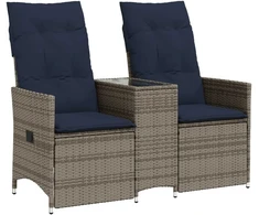 Atlošiama sodo sofa, 2 vietų, su staliuku, pilka, polirotangas