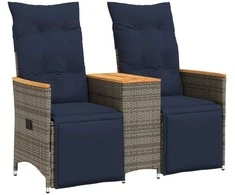 Atlošiama sodo sofa, 2 vietų, su staliuku, pilka, polirotangas