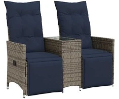Atlošiama sodo sofa, 2 vietų, su staliuku, pilka, polirotangas