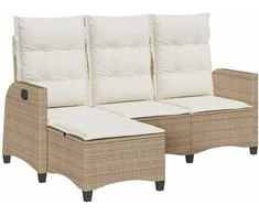 Atlošiama sodo sofa su pagalvėlėmis L formos smėlio spalvos