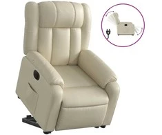 Fotelis Atsistojantis elektrinis krėslas, kreminis, dirbtinė oda