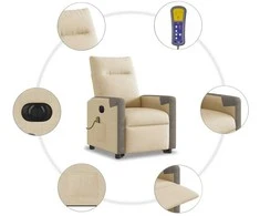 Fotelis Atsistojantis elektrinis masažinis krėslas, kreminis, audinys