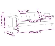 Sofa Juoda 250 x 77 x 76 cm audinys
