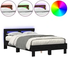 Lova Lovos rėmas su LED Juodas ąžuolas 135 x 190 cm Apdirbta mediena