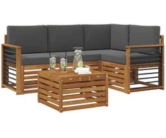Lauko baldų komplektas Lauko sofos komplektas su pagalve 5 pcs Natūralus ir antracitas