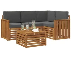 Lauko baldų komplektas Lauko sofos komplektas su pagalve 5 pcs Natūralus ir antracitas