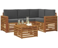 Lauko baldų komplektas Lauko sofos komplektas su pagalve 5 pcs Natūralus ir antracitas