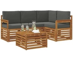 Lauko baldų komplektas Lauko sofos komplektas su pagalve 5 pcs Natūralus ir antracitas