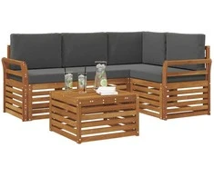 Lauko baldų komplektas Lauko sofos komplektas su pagalve 5 pcs Natūralus ir antracitas