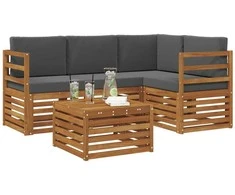 Lauko baldų komplektas Lauko sofos komplektas su pagalve 5 pcs Natūralus ir antracitas