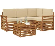 Lauko baldų komplektas Lauko sofos komplektas su pagalve 5 pcs Natūralus ir bežinis