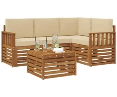 Lauko baldų komplektas Lauko sofos komplektas su pagalve 5 pcs Natūralus ir bežinis