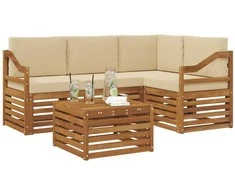 Lauko baldų komplektas Lauko sofos komplektas su pagalve 5 pcs Natūralus ir bežinis