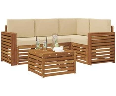 Lauko baldų komplektas Lauko sofos komplektas su pagalve 5 pcs Natūralus ir bežinis