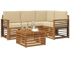 Lauko baldų komplektas Lauko sofos komplektas su pagalve 5 pcs Natūralus ir bežinis