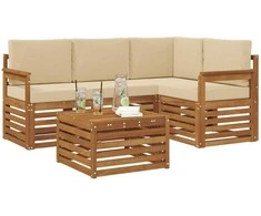 Lauko baldų komplektas Lauko sofos komplektas su pagalve 5 pcs Natūralus ir bežinis