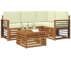 Lauko baldų komplektas Lauko sofos komplektas su pagalve 5 pcs Natūralus ir grietinėlė