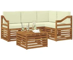 Lauko baldų komplektas Lauko sofos komplektas su pagalve 5 pcs Natūralus ir grietinėlė