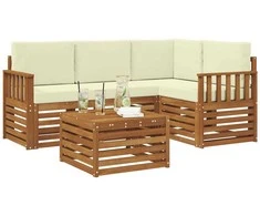 Lauko baldų komplektas Lauko sofos komplektas su pagalve 5 pcs Natūralus ir grietinėlė