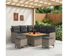 Baldų komplektai 6 pcs Pilka ir tamsiai pilka PE ratanas