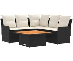 Baldų komplektai su pagalve 4 pcs Juoda ir kreminė PE ratanas