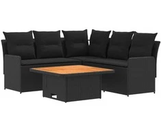 Baldų komplektai su pagalve 4 pcs Juoda PE ratanas