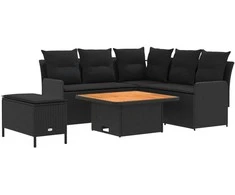 Baldų komplektai su pagalve 5 pcs Juoda PE ratanas