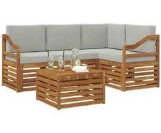 Lauko baldų komplektas Lauko sofos komplektas 5 pcs Natūrali ir šviesiai pilka