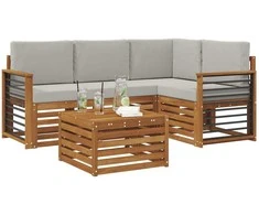 Lauko baldų komplektas Lauko sofos komplektas 5 pcs Natūrali ir šviesiai pilka