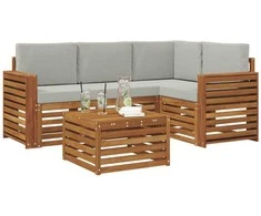 Lauko baldų komplektas Lauko sofos komplektas 5 pcs Natūrali ir šviesiai pilka