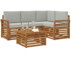 Lauko baldų komplektas Lauko sofos komplektas 5 pcs Natūrali ir šviesiai pilka