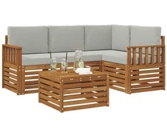 Lauko baldų komplektas Lauko sofos komplektas 5 pcs Natūrali ir šviesiai pilka