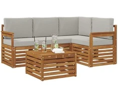 Lauko baldų komplektas Lauko sofos komplektas 5 pcs Natūrali ir šviesiai pilka