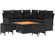 Baldų komplektai su pagalve 6 pcs Juoda PE ratanas