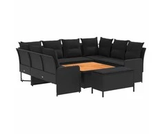 Baldų komplektai su pagalve 7 pcs Juoda PE ratanas